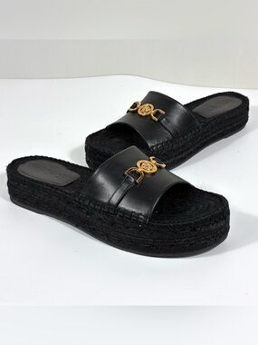 Versace Medusa '95 Espadrille Platform Slide Sandals Black 40.5 EU NEW
